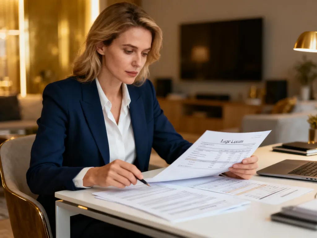Kobieta analizująca dokumenty finansowe w domowym biurze, co symbolizuje profesjonalne podejście do kwestii podatkowych.